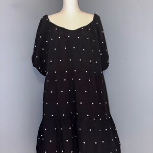 LOFT Black Midi Dress with White Polka Dots
